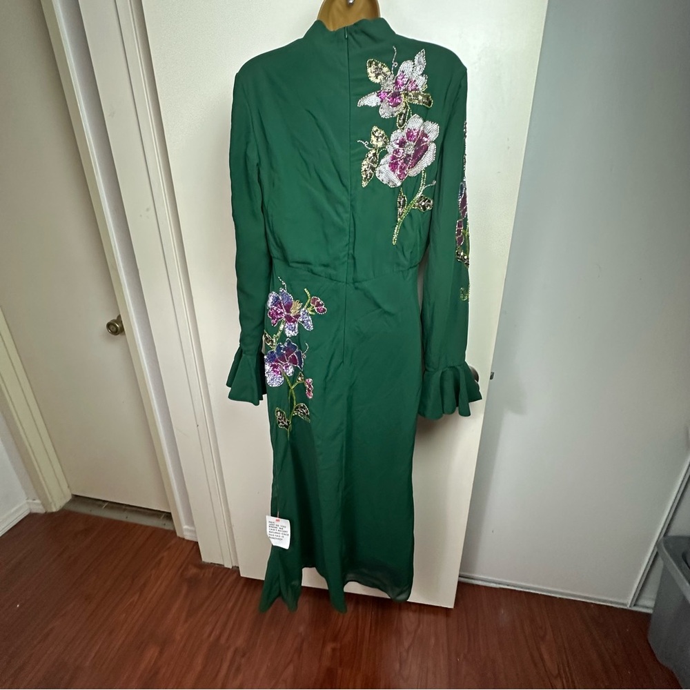 ASOS Green Midi Dress with Pink & Purple Floral Embroidery - Picture 6 of 15